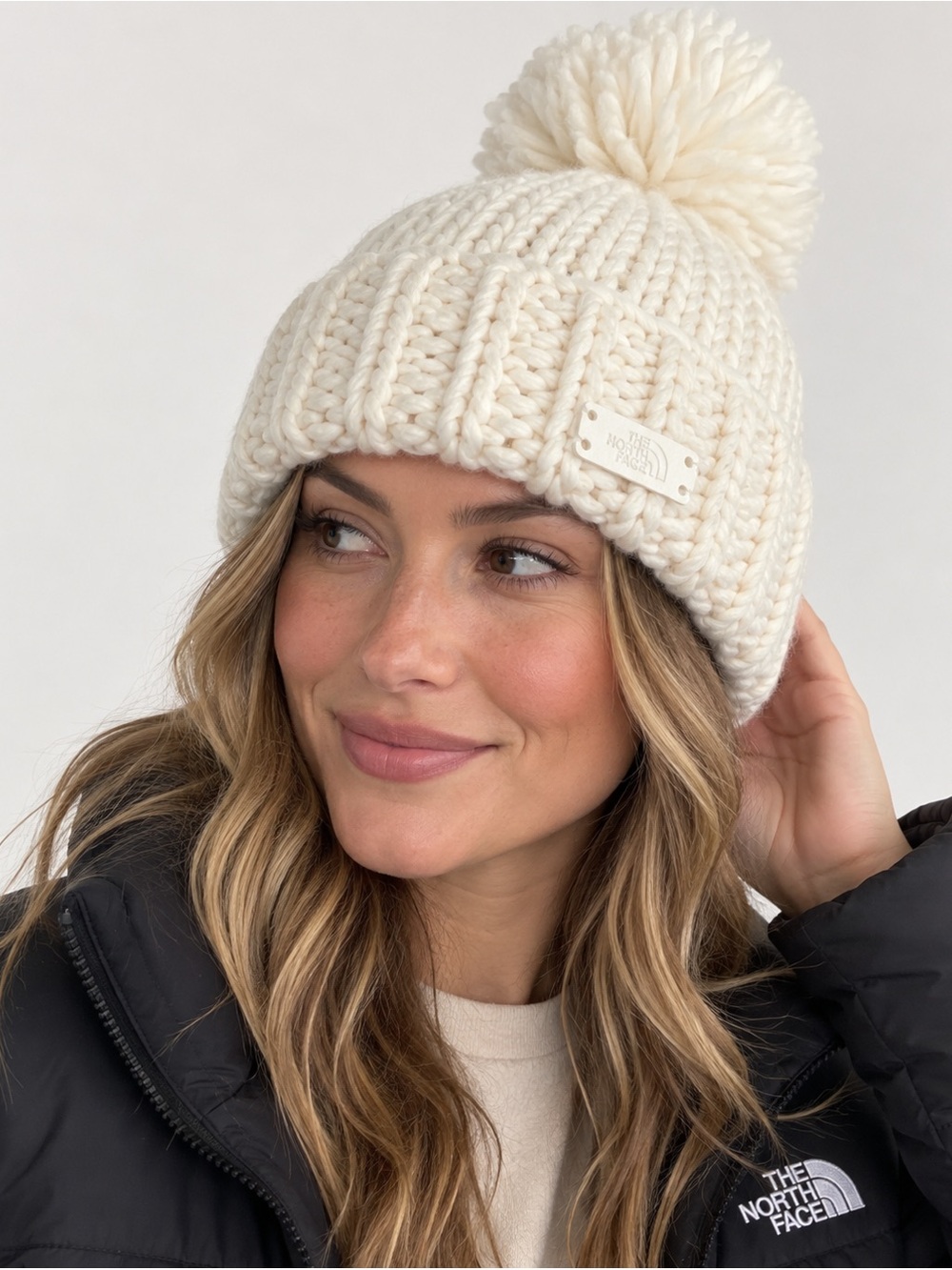 The North Face City Coziest Beanie OS Gardenia White Wool Blend Pom Pom